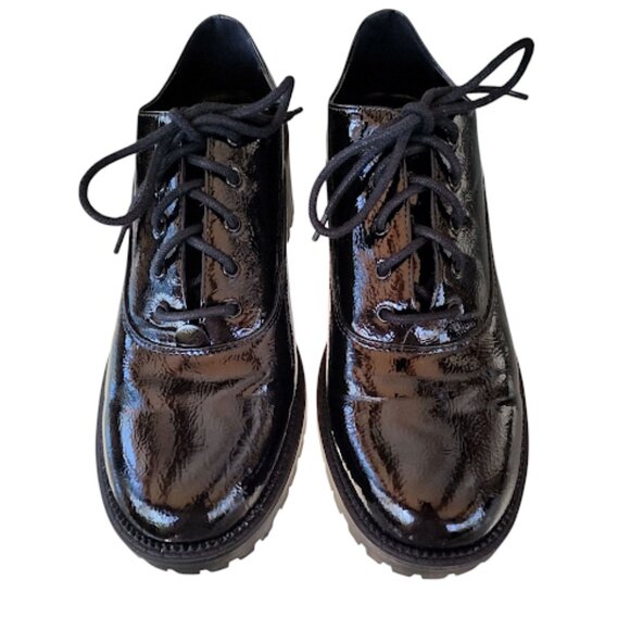 MIX NO. 6 | Black Oxford Heels Chunky Lug Sole Faux Vegan Leather Shiny Goth10 - Picture 3 of 15